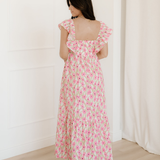 Sunny Floral Print Square Neck Ruffled Strap Maxi Dress