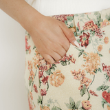 Buttoned Front Floral Scalloped Trim Mini Jacquard Floral Skirt