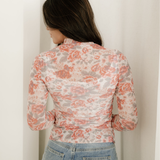 Ophelia Floral Print Mock Neck Mesh Long Sleeve Top