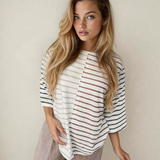 PREORDER Danna Stripe Colorblock 3/4 Sleeve Loose T Shirt | Dropship