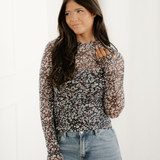 Vera Ditsy Floral Mesh Thumbhole Sleeve Slim Fit Top