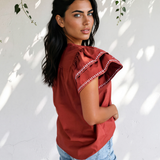 Ainsley Contrast Trim Flutter Sleeve V Neck Blouse
