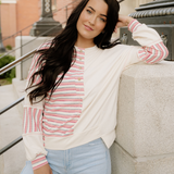 Bennie Stripe Stitched Detail Color Block Pullover Top