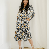 Lucille Split V Neck Long Dress with Sleeves
