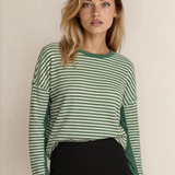 Vanessa Striped Patchwork Knit Drop Shoulder Top - Green