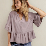 Mae Slit V Neck Ruffled Loose Blouse