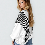 Sophie Striped Colorblock Patchwork Oversized Sweatshirt - Black