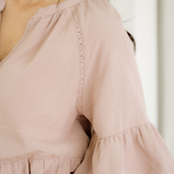 Mae Slit V Neck Ruffled Loose Blouse