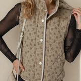 PREORDER Sloane Floral Print Quilted Concealed Button Vest | Dropship