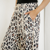Kahlani Leopard Drawstring Wide Leg Cropped Pants