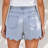 Danna Scalloped Trim Casual Denim Shorts