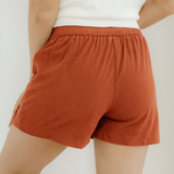 Sienna Button Decor Scalloped Edge High Waist Corduroy Shorts