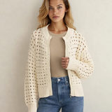 PREORDER Esther Hollowed Pattern Knit Zip Up Drop Shoulder Cardigan | Dropship