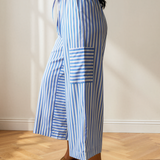 Layla Stripe Drawstring Elastic Waist Patch Pocket Wide Leg Ankle-length Pants