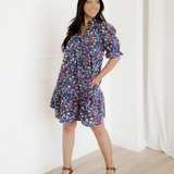 Serena Wild Daisy Floral Split Neck Short Puff Sleeve Mini Dress