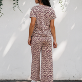 Feel Good Set Leopard Print Casual Tee and Pants 2pcs Outfit - Pink