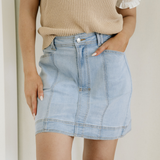 Juliet Exposed Seam Detail A-line Denim Mini Skirt with Pockets