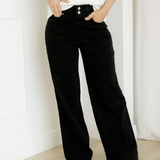 Brooke 2-Button High Waist Flared Bottom Jeans - Black