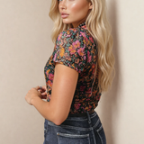 PREORDER - Holly Retro Floral Printed Mesh Short Sleeve Top 3/22