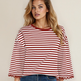 Amira Lace Trim Bell Sleeve Top - Red