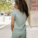 Astrid Textured Short Sleeve Top and Shorts Set - Seafoam