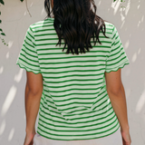 Collette Stripe Scalloped Trim Round Neck T Shirt - Bright Green