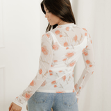 Malani Neck Floral Print Mesh Long Sleeve Top