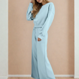 Miles Crop Pullover Drawstring Wide Leg Pants Set - Blue | Dropship