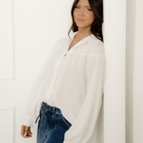 Mabel Crinkled Texture Lantern Sleeve Button Down Loose Shirt