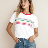 Melanie Rainbow Stripe Print Crewneck T Shirt
