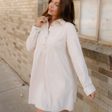 Abigail Corduroy Half Button Collared Long Sleeve Mini Dress