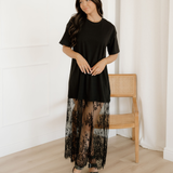 PREORDER Nayeli Short Sleeve T Shirt Lace Maxi Dress - Black
