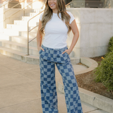 Naomi Checkered Denim Wide Leg Jeans