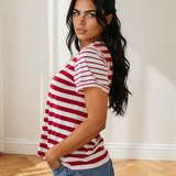 Lana Stripe Patchwork Round Neck T Shirt