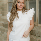Logan Frilled Collar Flutter Sleeve Denim Top