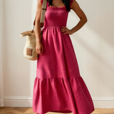 Raya Plaid Square Neck Fit-and-flared Vacation Sundress