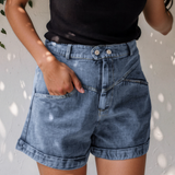 Ivy Seam Detail Pocketed Cuffed Hem Denim Shorts