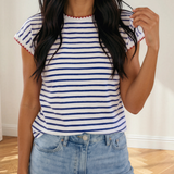 Briar Stripe Contrast Trim Round Neck Cap Sleeve Tee