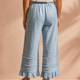 Frankie Ruffled Hem Wide Leg Chambray Pants