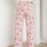 Pink Vintage Floral Print Denim Shift Pants