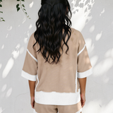 Easy Days Set Raw Edge Color Block Patchwork Oversize Tee Drawstring Loose Shorts 2pcs Set