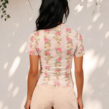 Millie Floral Print Mock Neck Short Sleeve Mesh Top