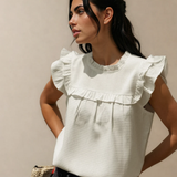 Clover Ruffle Trim Waffle Textured Blouse