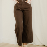 Elsie Solid Color Seamed Center Wide Leg Cropped Jeans - Red Sandalwood