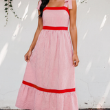 Camila Bow Knot Straps Contrast Trim High Waist Ruffle Hem Maxi Dress