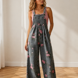 Pleated High Waist Wide Leg Denim Jumpsuit - Dark Wash