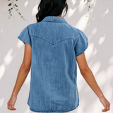 Cheyenne Ruffled Short Sleeve Denim Shirt