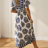Nalani Boho Floral Print Contrast Patchwork V Neck Dolman Maxi Dress