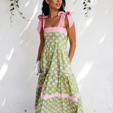 Lily Floral Print Striped Patchwork Detail Sleeveless Dress（Runs Small ）