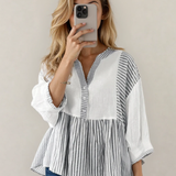 PREORDER Morgan Half Button Gauze Patchwork Bracelet Sleeve Babydoll Blouse | Dropship